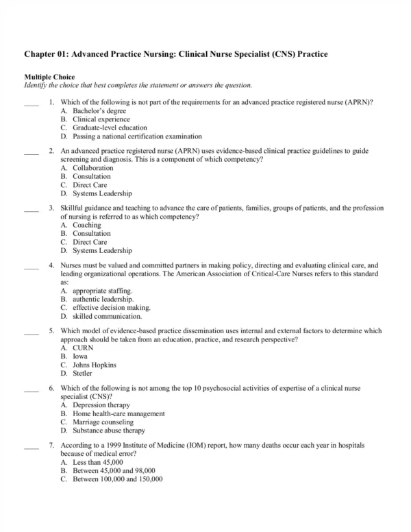 Advanced Practice Nursing of Adults in Acute Care Test Bank - Image 2