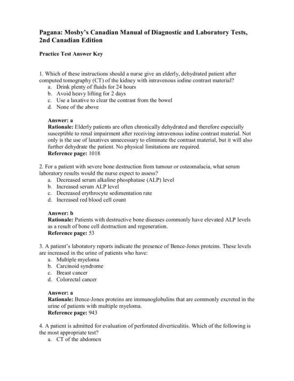 Pagana Mosby's Canadian Manual of Diagnostic and Laboratory Tests 2nd Canadian Edition Test Bank - Image 2